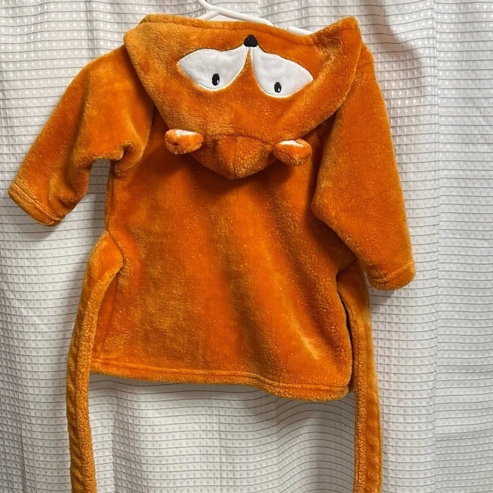 Hudson Baby Plush Bathrobe Fox Orange 0-9 Months Tie Front